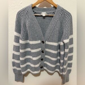 Caslon Gray and White Striped Cardigan